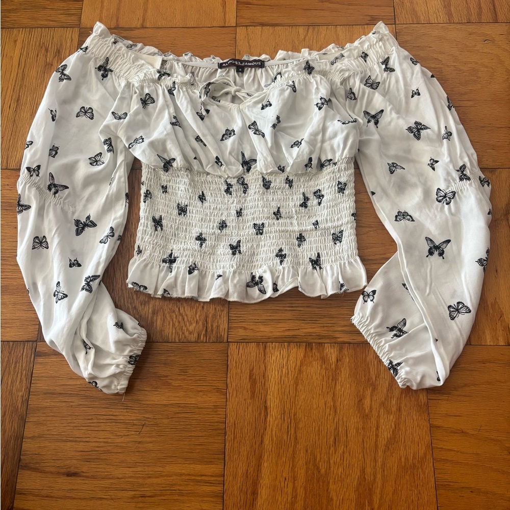 Almost Famous White Smocked Off-Shoulder Blouse